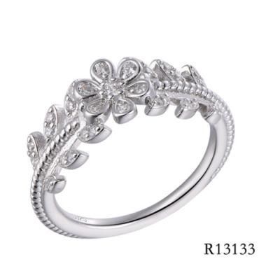 New Style Flower &amp; Leaf with CZ Perle Effect Ring