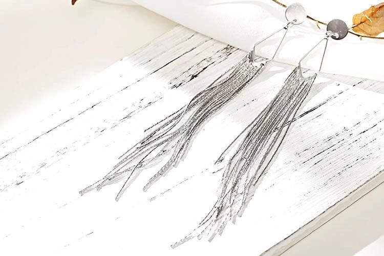 Extra Long Size Copper Gold Earring Costume Gold Fringe Earring Women Gold Hanging Earrings