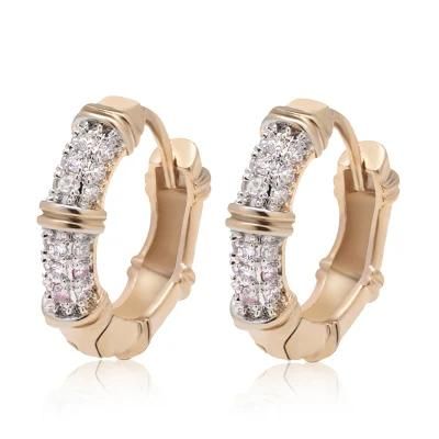 Korean Style Gold Plated Pave Setting CZ Bamboo Huggie Earrings