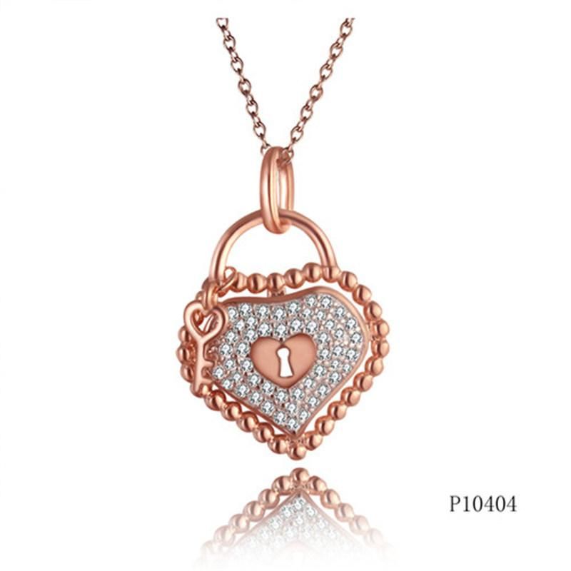 Rose Gold Plating Heart Lock Perle Effect Silver Pendant