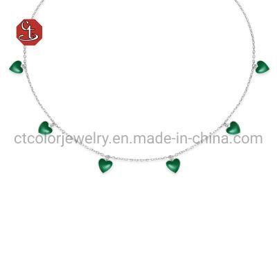 Fashion Jewelry Love Pendant Green Enamel Color Women 925 Silver Simple Necklace