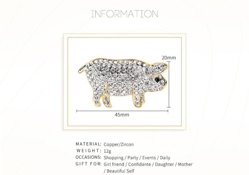 Classical Pig Crystal Rhinestone Pin Jewelry Brass Brooch