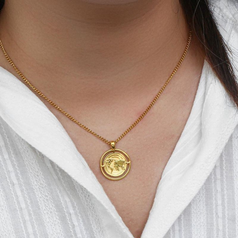 Factory Customized Fashion Jewelry Popular Vintage Coin Charm Curb Chain Jewelry Women′s Stainless Steel Necklace