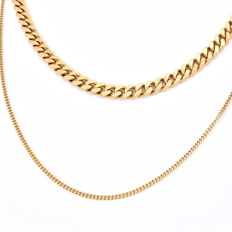 Stainless Steel Layering Necklaces Miami Cuban Chain Fashion Jewelry Gold Plated Necklace for Men and Lady