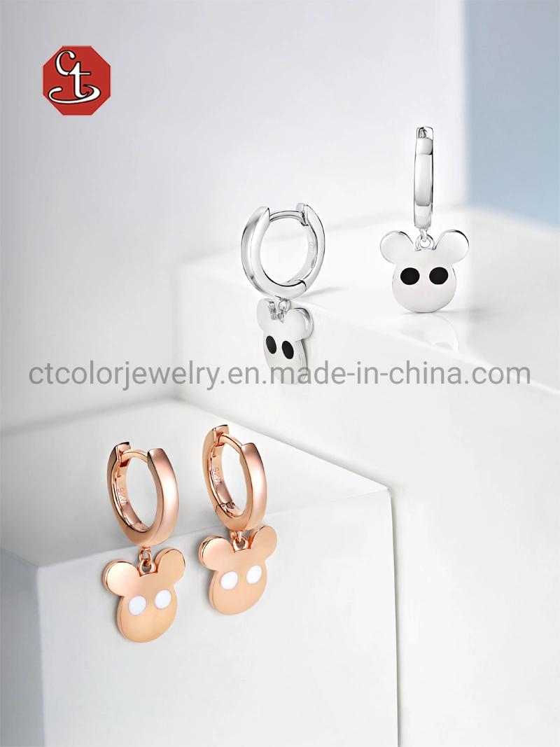 Fashion Jewelry 925 Sterling Silver Cute bear Enamel Hoop Earrings