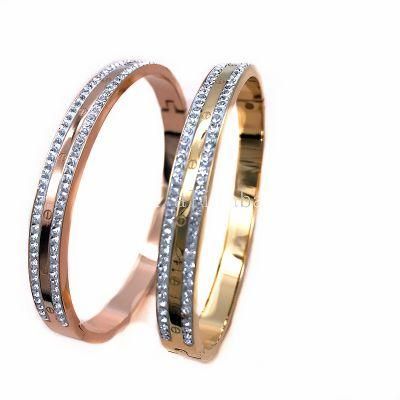 High-End 18K Bracelet Stainless Steel Bracelet Double Row Zircon Inlaid with Gold-Plated Rose Gold Jewelry for Women