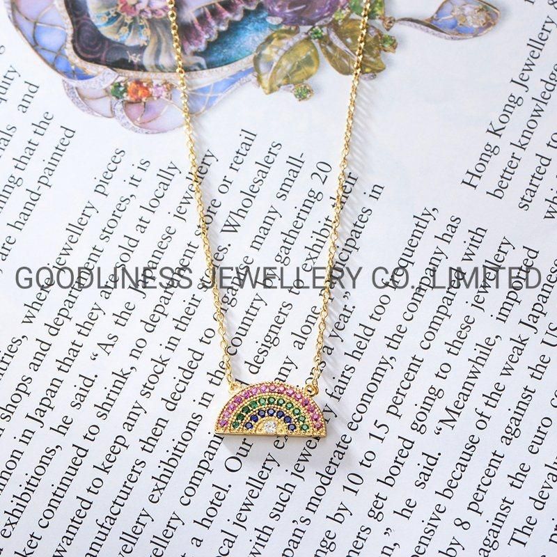 Fashion Gemstone Bitthstone Women Gold CZ Rainbow Pendant Rhinestone Necklace