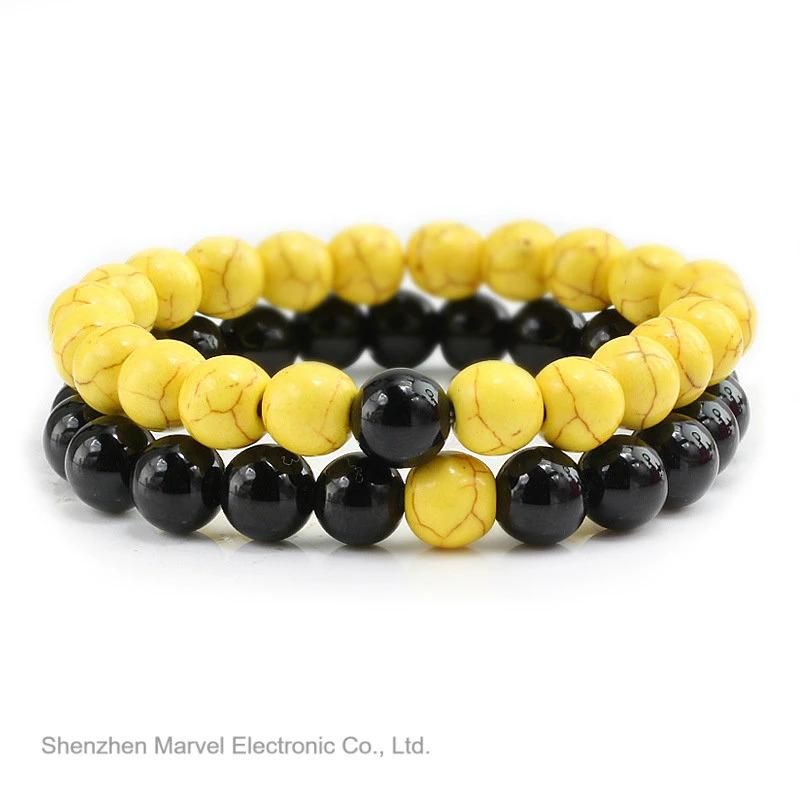 Black White Stone Beads with Gold Silver Color Alloy Bracelet for Unisex Jewelry
