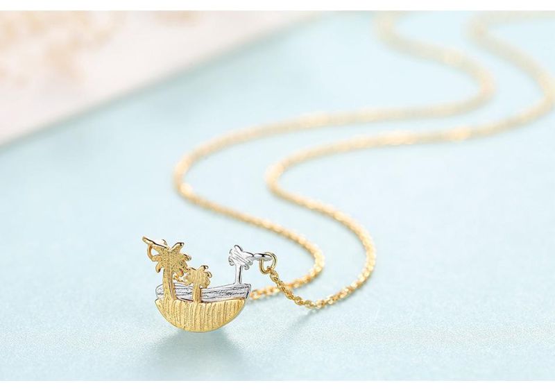 Single Layer Chains Beach and Forrest Silver Pendant Necklace