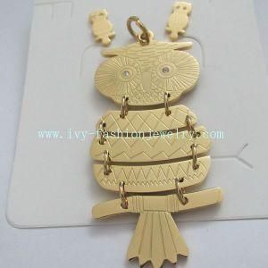 Gold Plating Owl Pendant and Earrings Jewelry Set