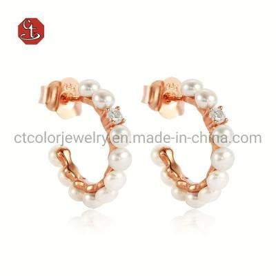 Fashion Jewellery 925 Silver and Brass Natural Pearl Earrings for Women