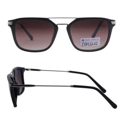 Fashion Gradient Lenses Color Double Bridge Plastic Frame Sunglasses with Metal Arms