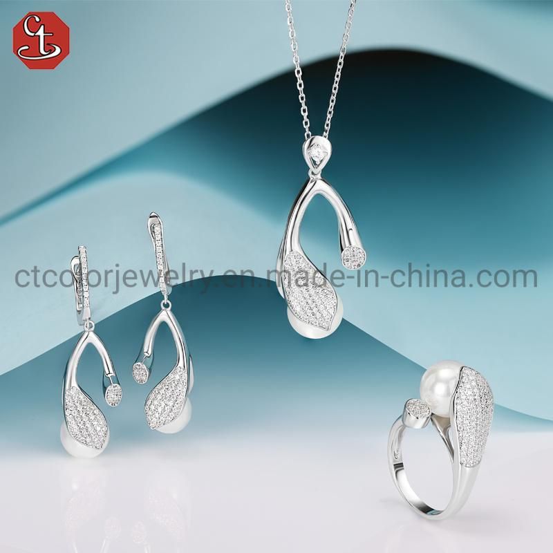 New Fashion Romantic 925 silver Ring Shell pearl pendent Jewelry Set