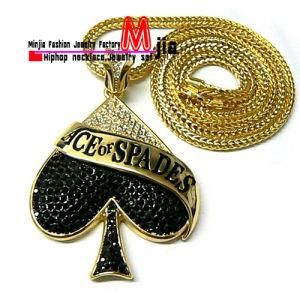 Iced out Gold/Black Ace of Spades Pendant with Chain Fashion Jewelry Necklace (Fop3191)