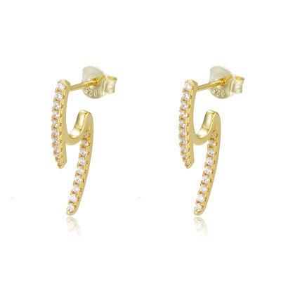 Wholesale S925 Silver Jewelry Gold Plated Small Lightning Bolt Stud Earrings