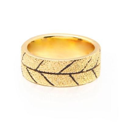 Width Ring Gold Color Leaf Texture Statement Rings for Women Fashion Jewelry Bague