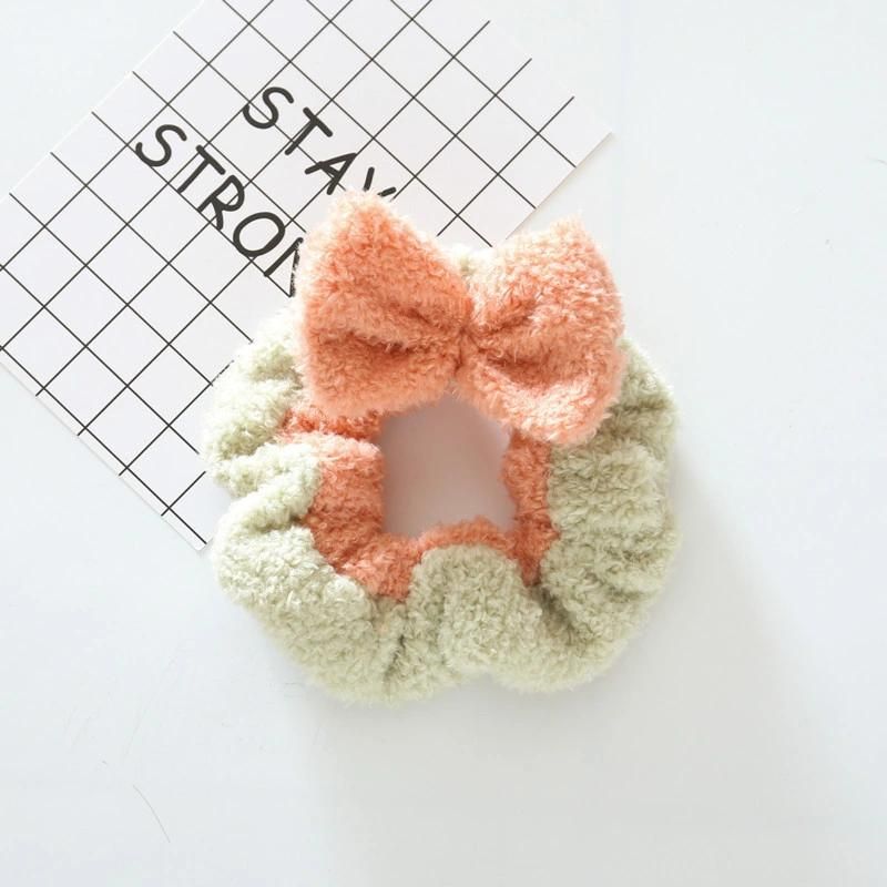 Two-Color Bow Wash Headband Coral Velvet Snow White Scrunchies