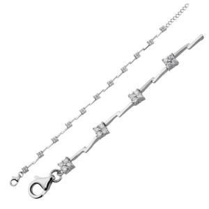 Sterling Silver Rhodium Link Lighting Style Created CZ Bracelet