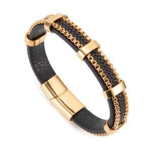Fashion Design Jewelry Stainless Steel Chain Weave Leather Men Bracelet