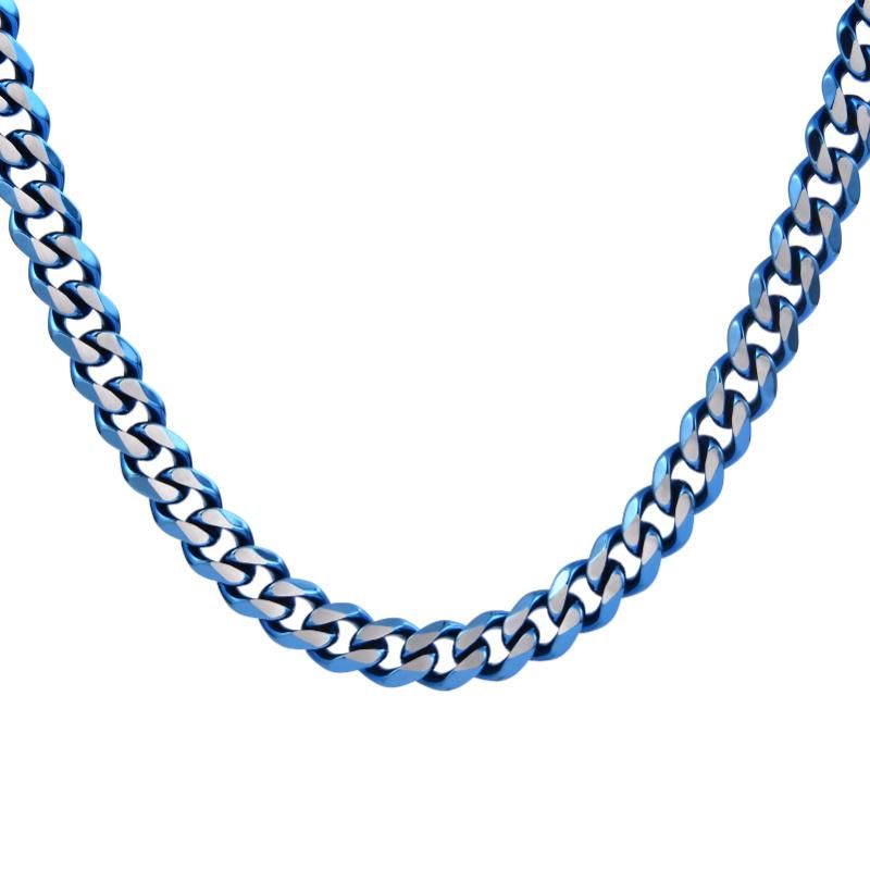 Factory Affordable Stainless Steel Jewelry Thick Blue Color Plated Cuban Necklace for Hip Hop Men Fashion Necklaces 24inch
