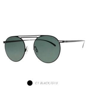 Metal&Nylon Polarized Sunglasses, Two Bridge Round Frame M6026-01