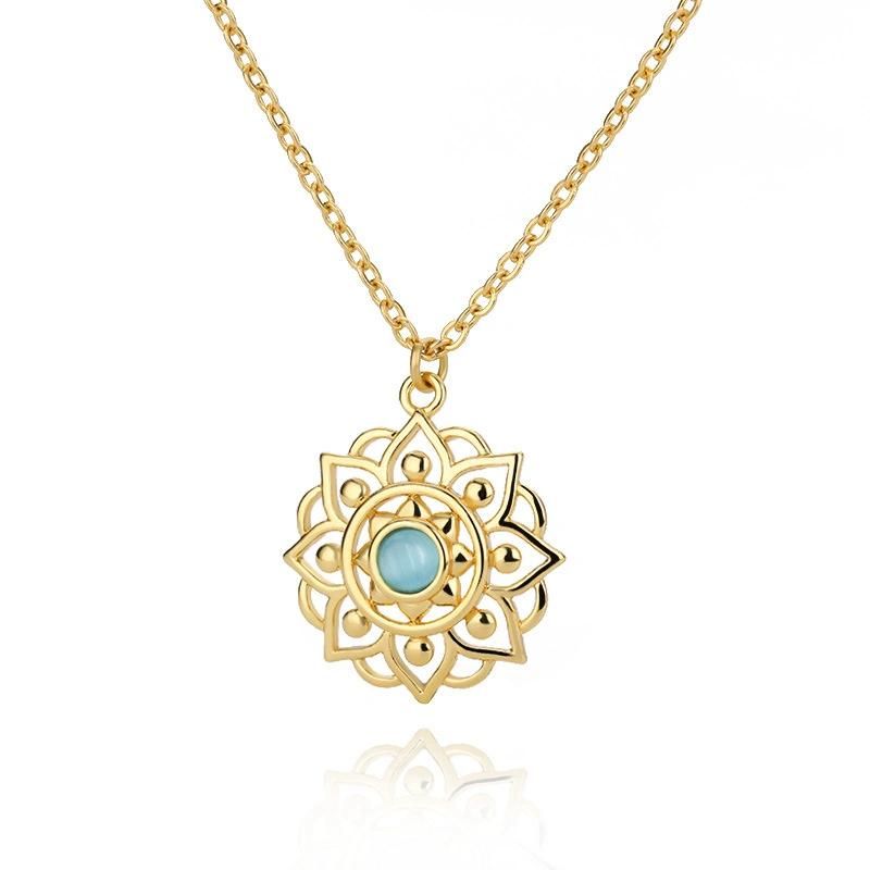 Hollow-out Pattern Inlaid with a Blue Opal Necklace