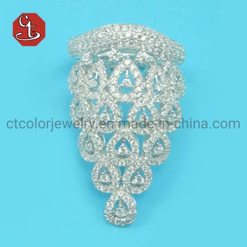 White CZ Pave Wider Parallel Classic Hot Sale Rings Rhodium Plated Cubic Zirconia Silver or Brass Ring for Women