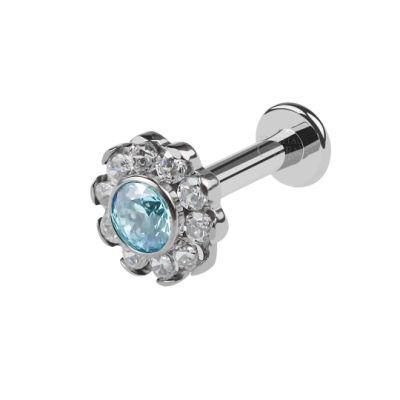 Eternal Metal ASTM F136 Titanium Internally Threaded Labret with Blue CZ and Clear CZ Body Piercing