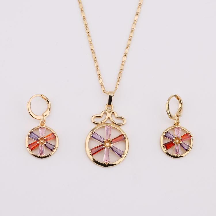 Fashion Accessories Women Silver 18K Gold Plated Alloy Jewelry Chain Sets Pendant Necklace with CZ Crystal