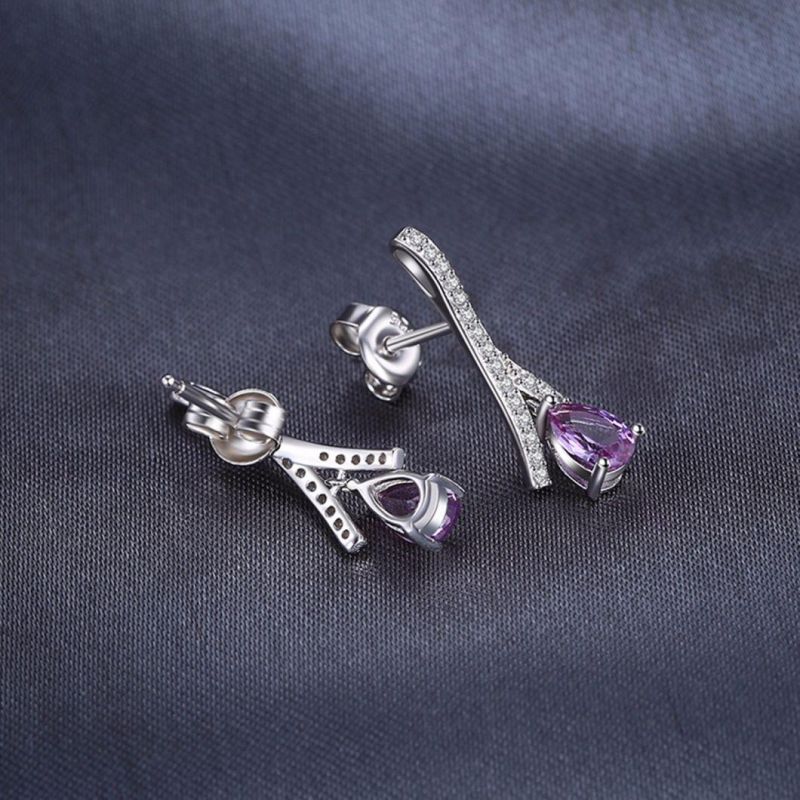 Pear Created Alexandrite Sapphire Drop Earrings Elegant 925 Sterling Silver Jewelry