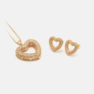 Women Wedding Jewelry Set Simple Heart Shape Necklaces and Earrings Set