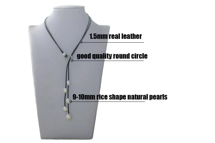 Fashion Cheap Leather Freshwater Pearl Necklace Jewelry for Christmas Gift