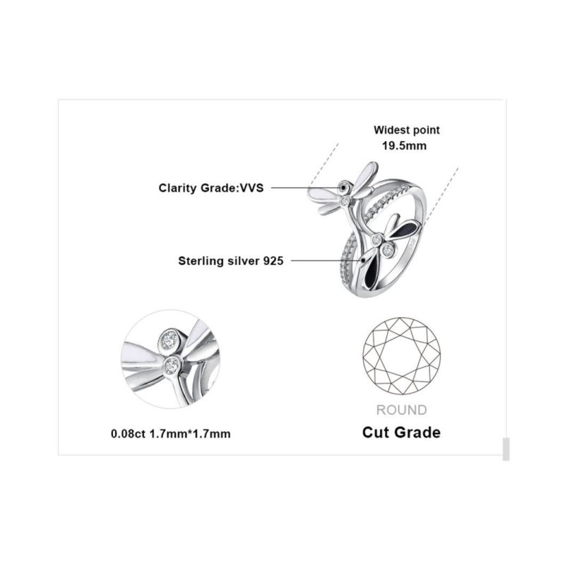 925 Sterling Silver Jewelry Double Dragonfly Infinity CZ Pave Split Shank Cubic Zirconia Ring Wholesale