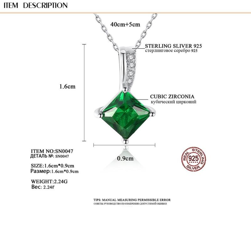 New Chain Elegant Green Rhombus Pendant Zircon Necklace