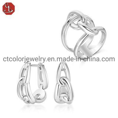 925 Silver and Brass Earring Ring Necklace Fine Jewelry set