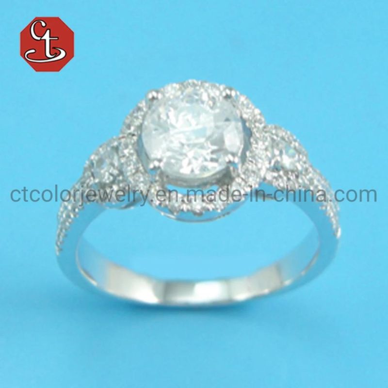 Cute Female Big Round Stone Ring Fashion Promise Love Engagement Ring Light Sky Blue CZ Cubic Zircon Wedding Rings For Women