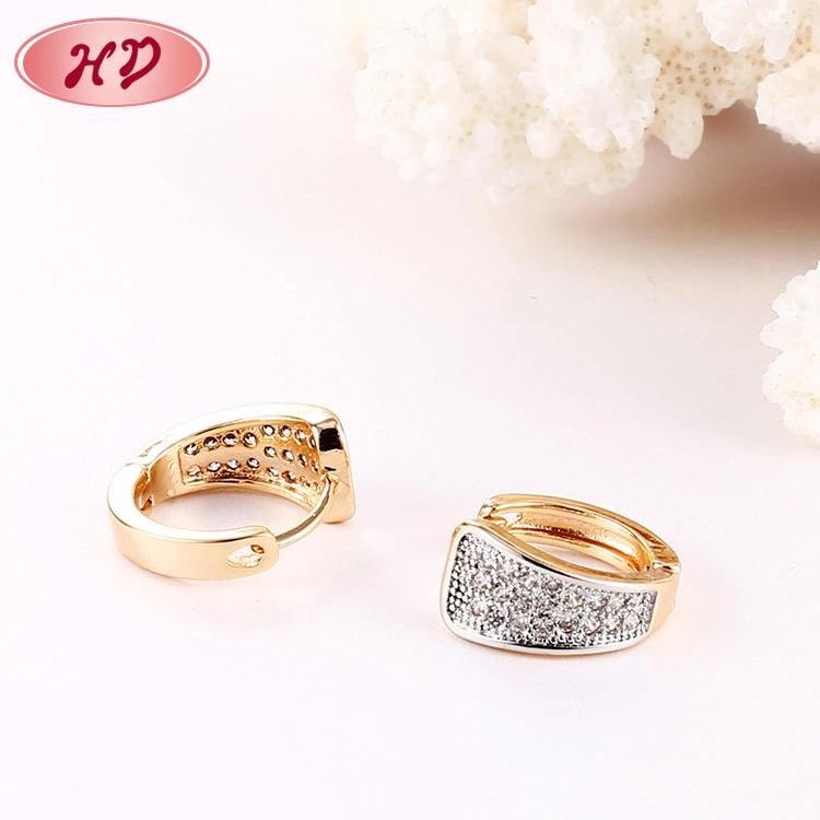 Fashion Jewelry 18K Gold Plated Silver Alloy Huggie Stud Drop Hoop CZ Earrings with Crystal for Women