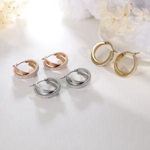 Ring Diamonds Gold-Plated Stainless Steel Earrings Drop