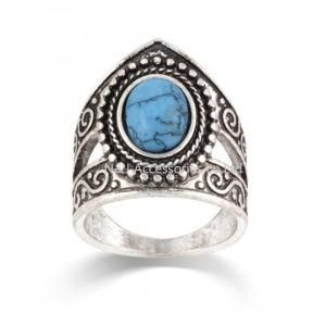 Tibetan Silver Inlay Synthetic Turquoise Stone Ring Nepal Original Antiqued Ring Wholesale Tibet Rings