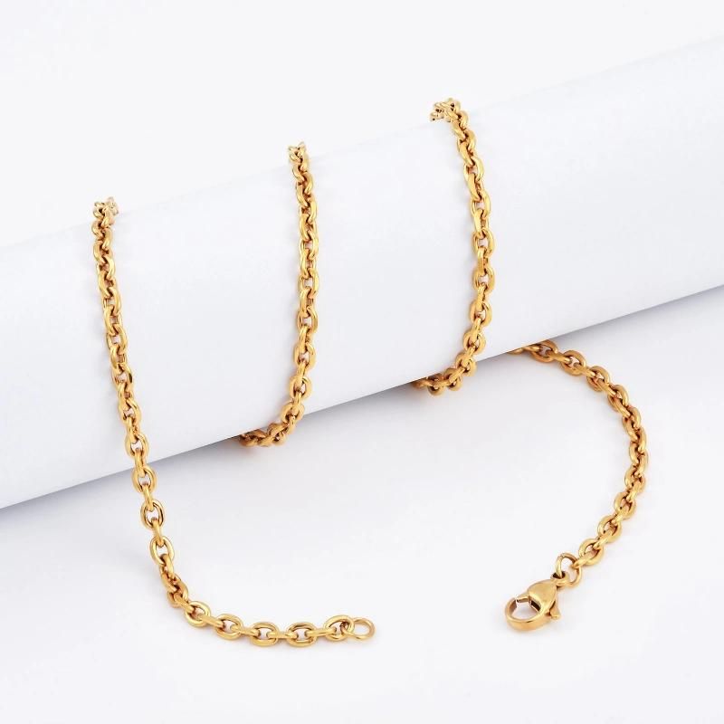 Flat Crossed Stainless Steel Chain Necklace Gold Plated as Costume Accessories