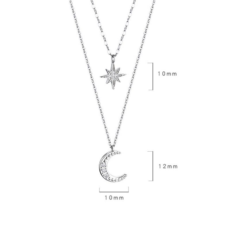 Simple Star Moon Double Necklace Flash Crystal Niche Clavicle Chain Pendant Necklace