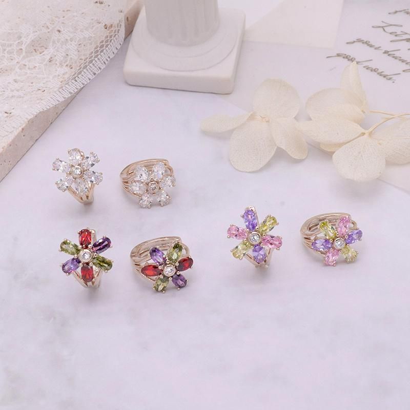 Exquisite Flower Shape Ladies Earrings Zircon Inlaid Earrings