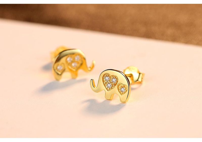 Wholesale S925 Silver Gold Plated Small Elephant Stud Earrings