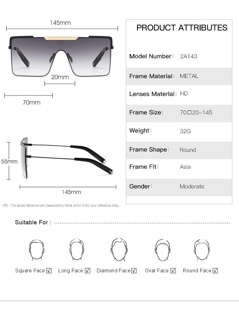 2020 Desinger Square Metal Sunglasses