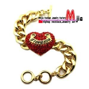 Iced out Celebrity Style I Love You Heart Pendant 7.5&quot;Link Chain Bracelet (BLQ267)