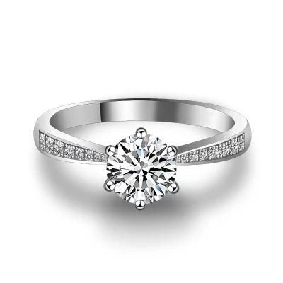 925 Sterling Silver Classic Engagement Ring for Women 1.0CT D-Color Round Brilliant Cut Moissanite Anniversary Promise Ring