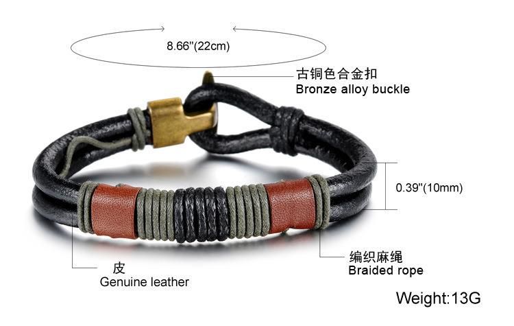 Fashion Multi Layered Leather Bracelet Wholesale Braided Rope Wrap Bracelet
