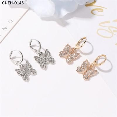 Fashion Designers Full Diamond Butterfly Elegant Temperament Rhinestone Clip on Earrings Factory Accessories