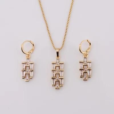 Women Fashion Accessories 18K Gold Plated Silver Alloy Jewelry Chain Sets Pendant Necklace with CZ Crystal