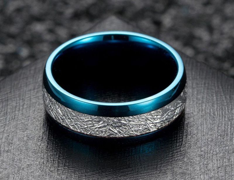 Jewelry Ice Silk Foil Men′s Ring IP Blue Fashion Ring Titanium Steel Ring Accessories Factory Wholesale SSR2274b2